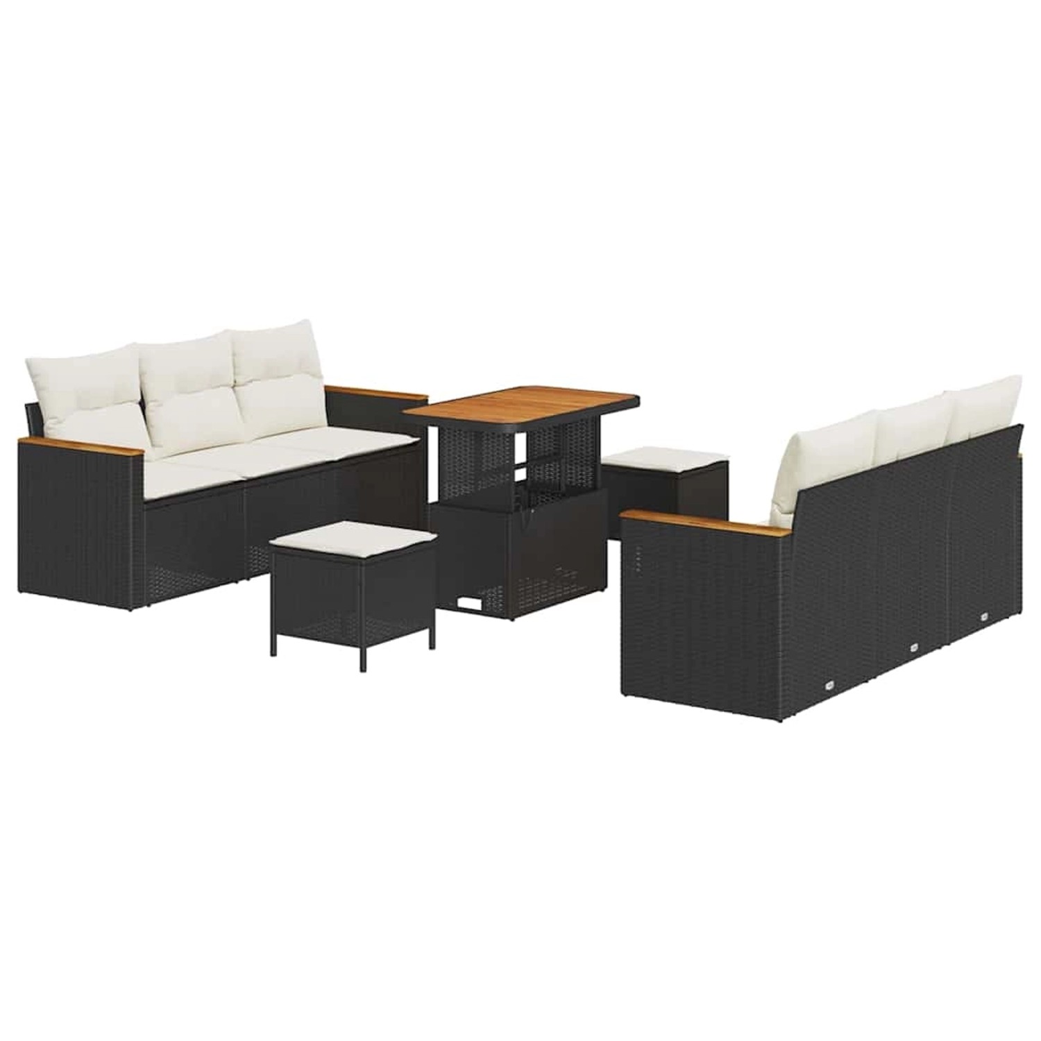 vidaXL Garten-Sofa-Set mit Kissen 9-Tlg Schwarz Poly Rattan 3363000 günstig online kaufen