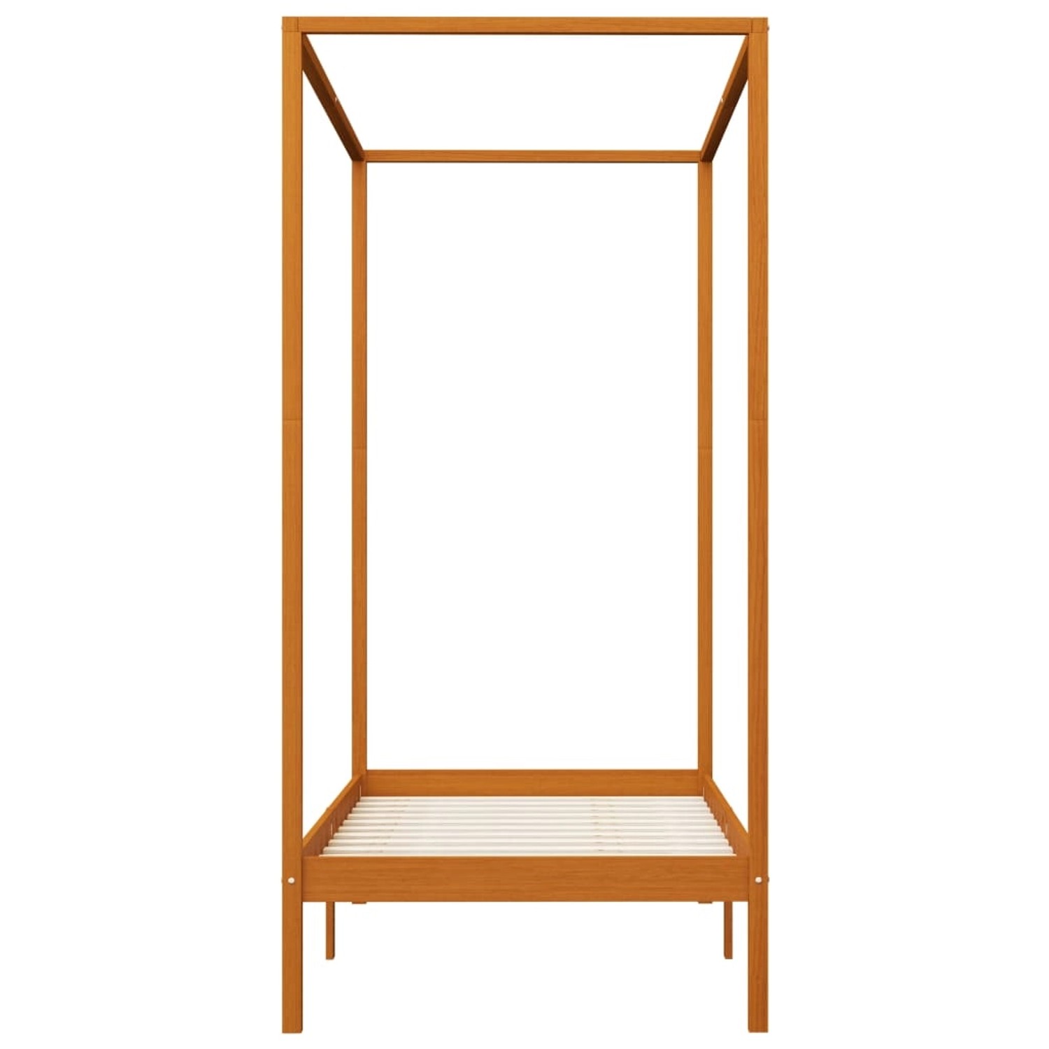 Honigbraunes Himmelbett-Gestell aus Kiefernholz, 100x200 cm, ohne Matratze.