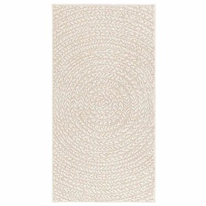 Cremefarbener Outdoor-Teppich ZIZUR in Jute-Optik, 60x110 cm, mit geflochtenem Rundmuster.