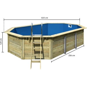 Karibu Holzpool Modell 4 X Set mit blauer Innenhülle und Leiter. Kesseldruckimprägniert.