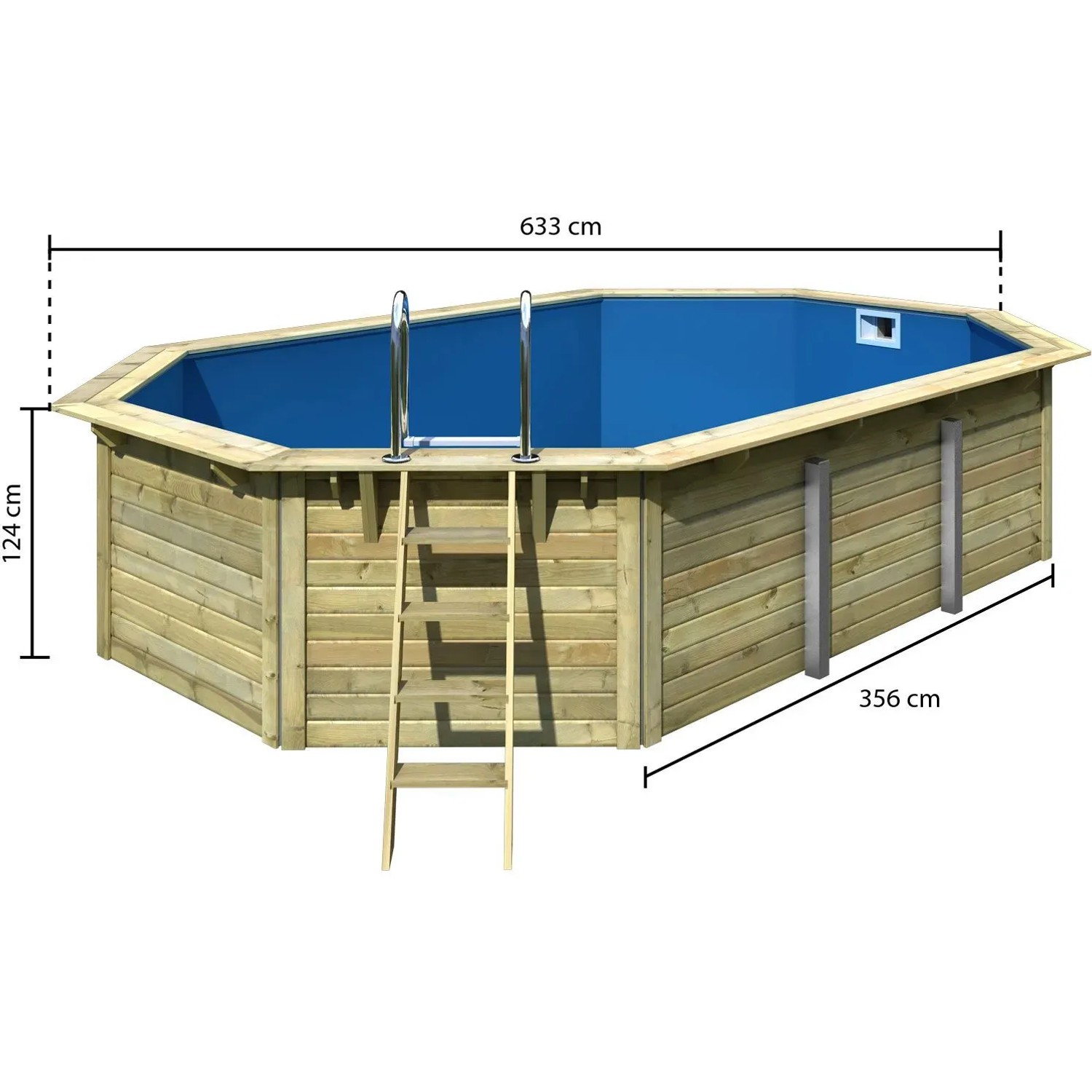 Karibu Holzpool Modell 4 X Set mit blauer Innenhülle und Leiter. Kesseldruckimprägniert.