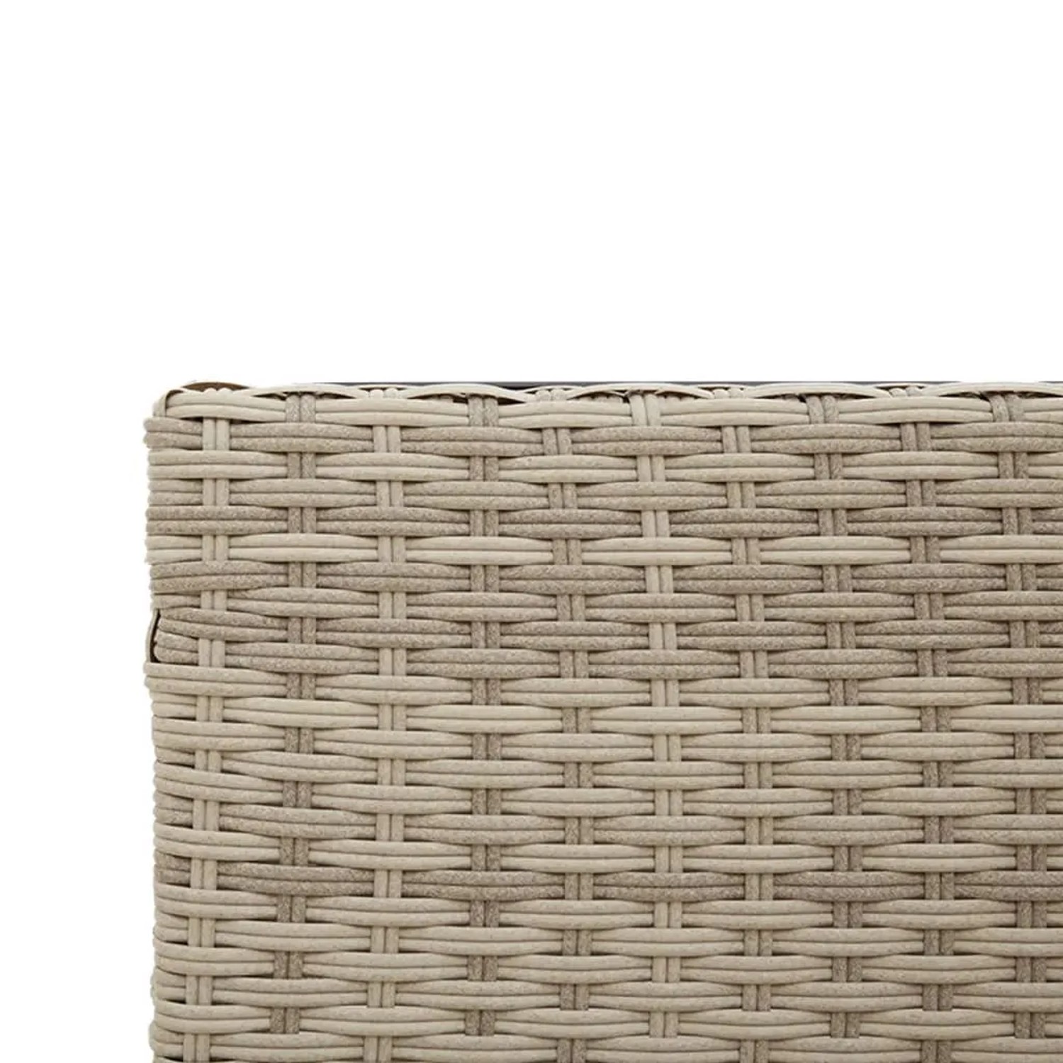Detailaufnahme: Hellgraues Poly Rattan Geflecht des vidaXL Gartensofas in L-Form.