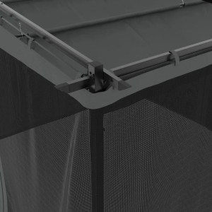 Detailaufnahme: Anthrazitfarbener vidaXL Pavillon 3x3 m mit Stahlrahmen und Netzwänden.