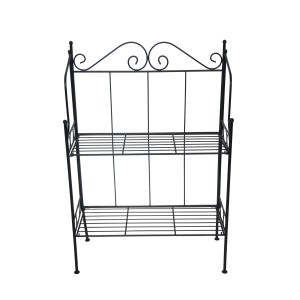 Schwarzer Pflanzenhalter aus Metall mit 2 Etagen, 79x56 cm, für Garten und Balkon.