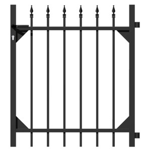 Schwarzes Metallzaun-Einzeltor Chaussee, 100x96,5 cm, mit Zierspitzen. Gartentor ohne Pfosten.