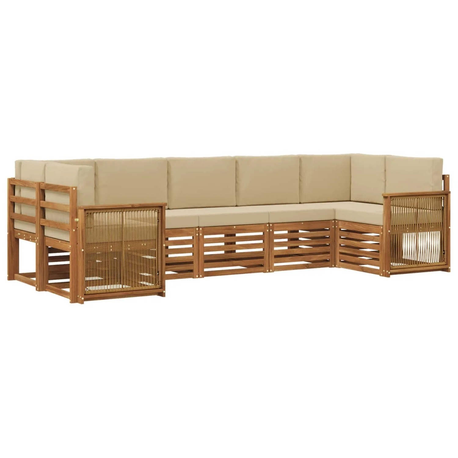 vidaXL Ecksofa Set 6 Stk Natur Massives Akazienholz und Polyester 3384809