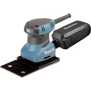 Makita BO4566J Schwingschleifer mit vibrationsarmem Betrieb und Staubabsaugung.