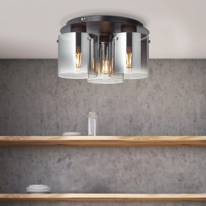 Brilliant Deckenleuchte Beth, 3-flammig, Rauchglas, 35 cm Durchmesser. Moderne Innenraumbeleuchtung.