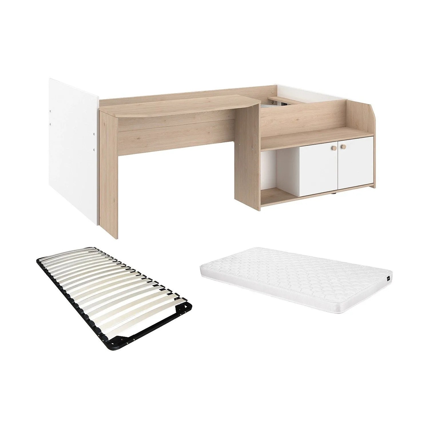 Vente-unique Bettkombination Mivona Naturfarben Hell  Weiß 136 cm