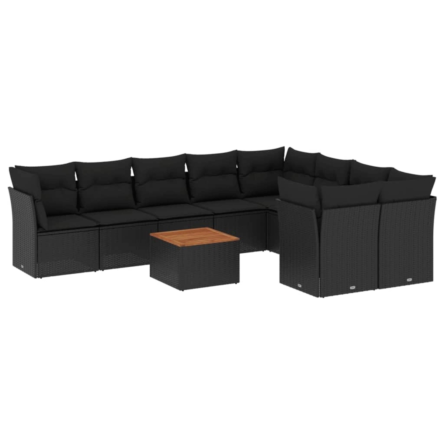 vidaXL 10-tlg Garten-Sofagarnitur mit Kissen Schwarz Poly Rattan Modell 43