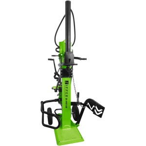 Zipper Holzspalter HS16E: Vertikaler Holzspalter in Grün und Schwarz mit Rädern für einfachen Transport.