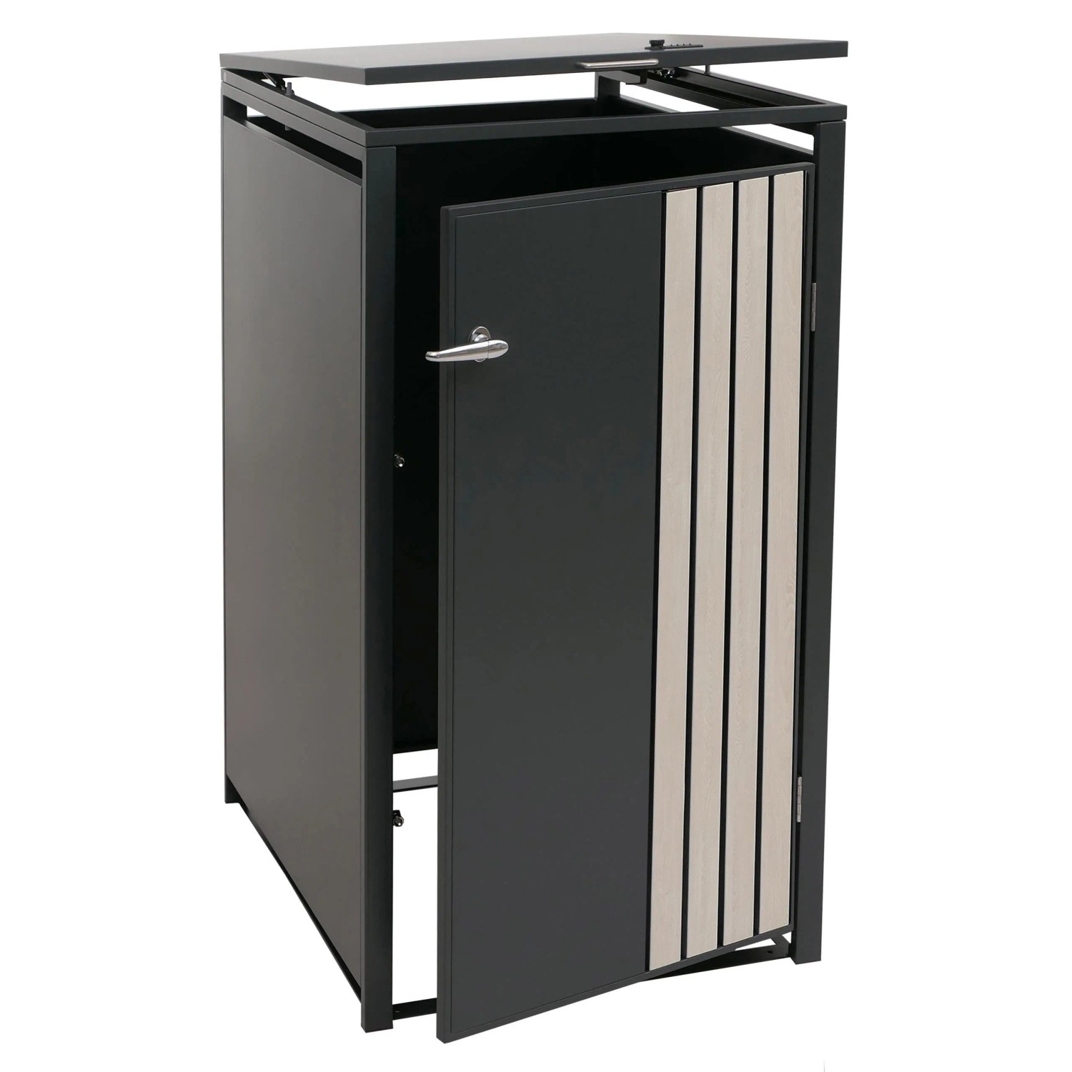 MCW 1er-Mülltonnenverkleidung O67 Anthrazit Holzoptik Hell 122x68x84cm