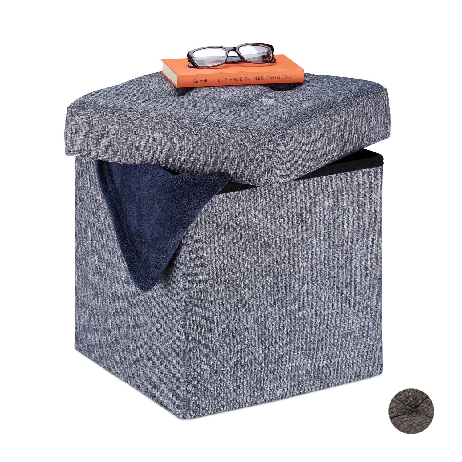 Relaxdays Sitzhocker Stoff Dunkelgrau mit Stauraum Faltbar 41 cm x 38 cm x 38 cm 2,7 kg