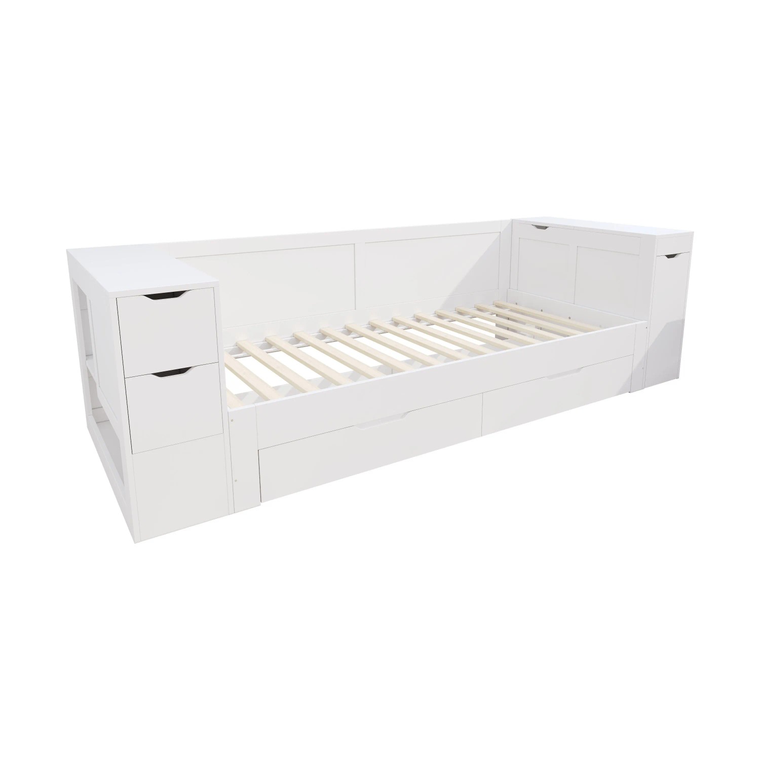 KOMHTOM Kinderbett Daybed 90x200Cm Einzelbett Mit Schubladen Regalen Nachttisch Und Stauraum Weiß Ohne Matratze