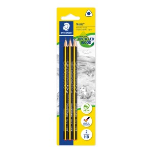 Staedtler Noris Bleistifte HB, 3er-Pack, aus recyceltem Holz, gelb-schwarz.