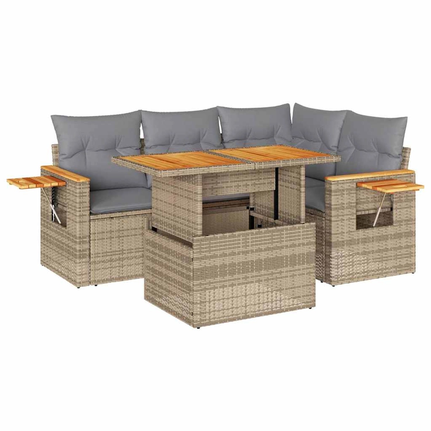 vidaXL 5-Tlg Garten-Sofagarnitur mit Kissen Beige Poly Rattan Akazie 332759 günstig online kaufen
