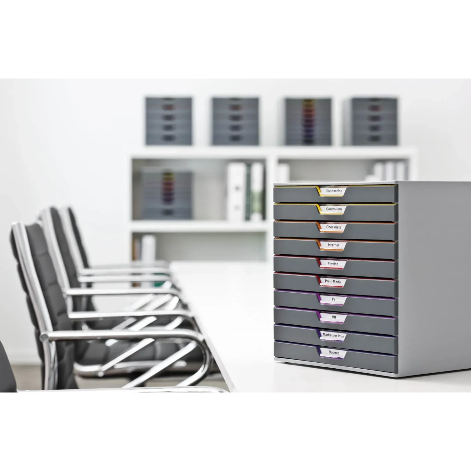 Durable Schubladenbox A4 Varicolor mit 10 Fächern in Mehrfarbig für Büro und Schreibtisch.