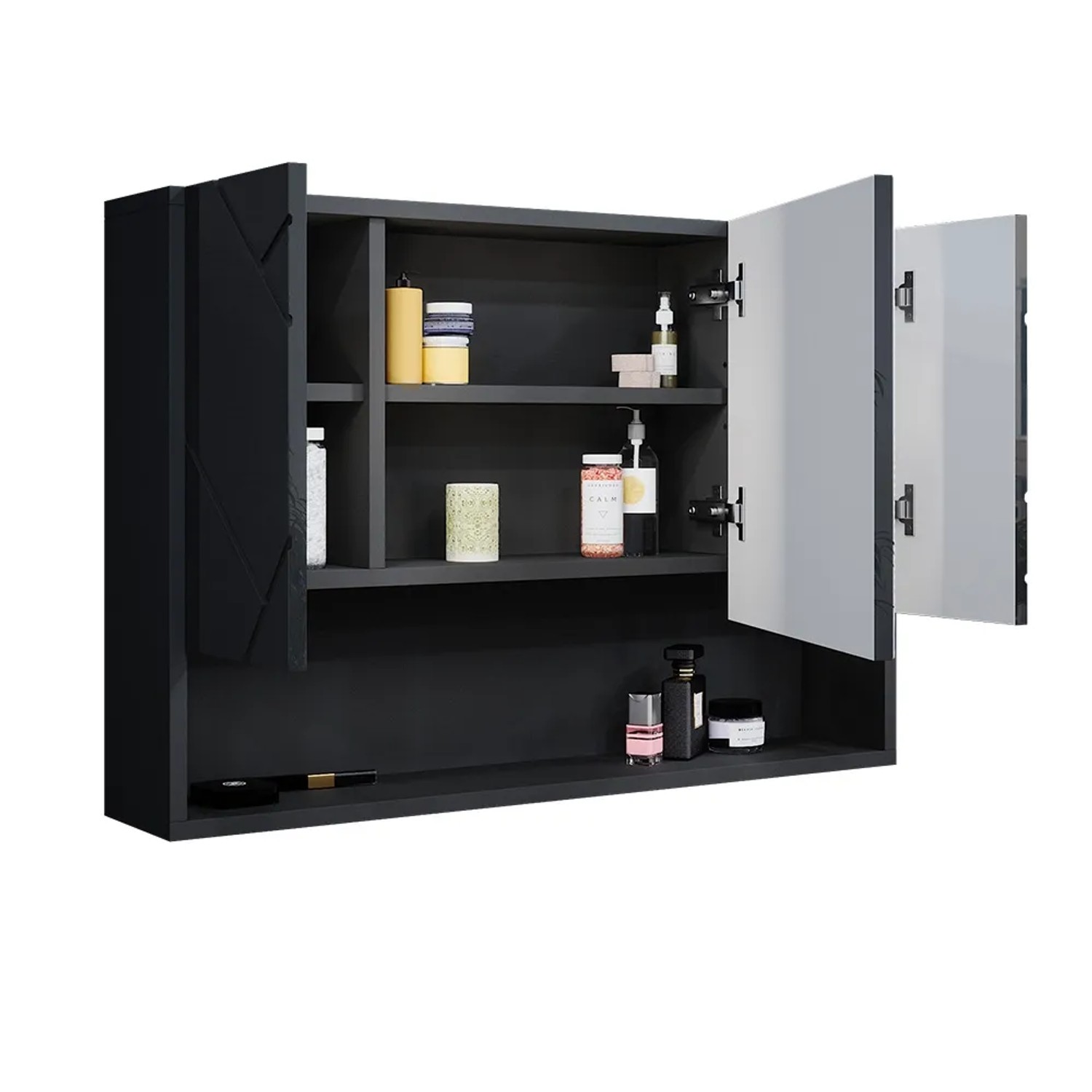 Medizinspiegelschrank Aus Kunststoff – Schwarz, 45,7 X 71,1 Cm, Mit 3 Verstellbaren Regalen, Für Einbau Oder Aufputz