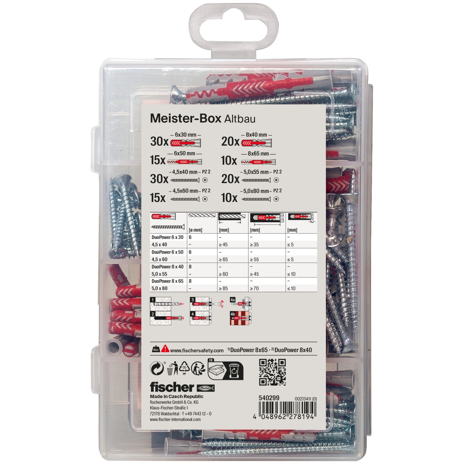 Fischer Meister-Box Altbau mit Dübeln und Schrauben, 150-teilig, für sichere Befestigungen.