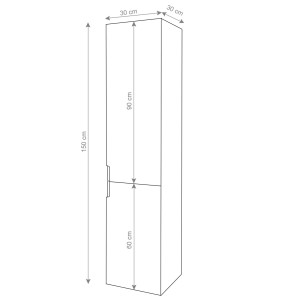 Skizze: Grauer MCW Hängeschrank B19 mit Maßen 150x30x30 cm, Bad-Einbauschrank.