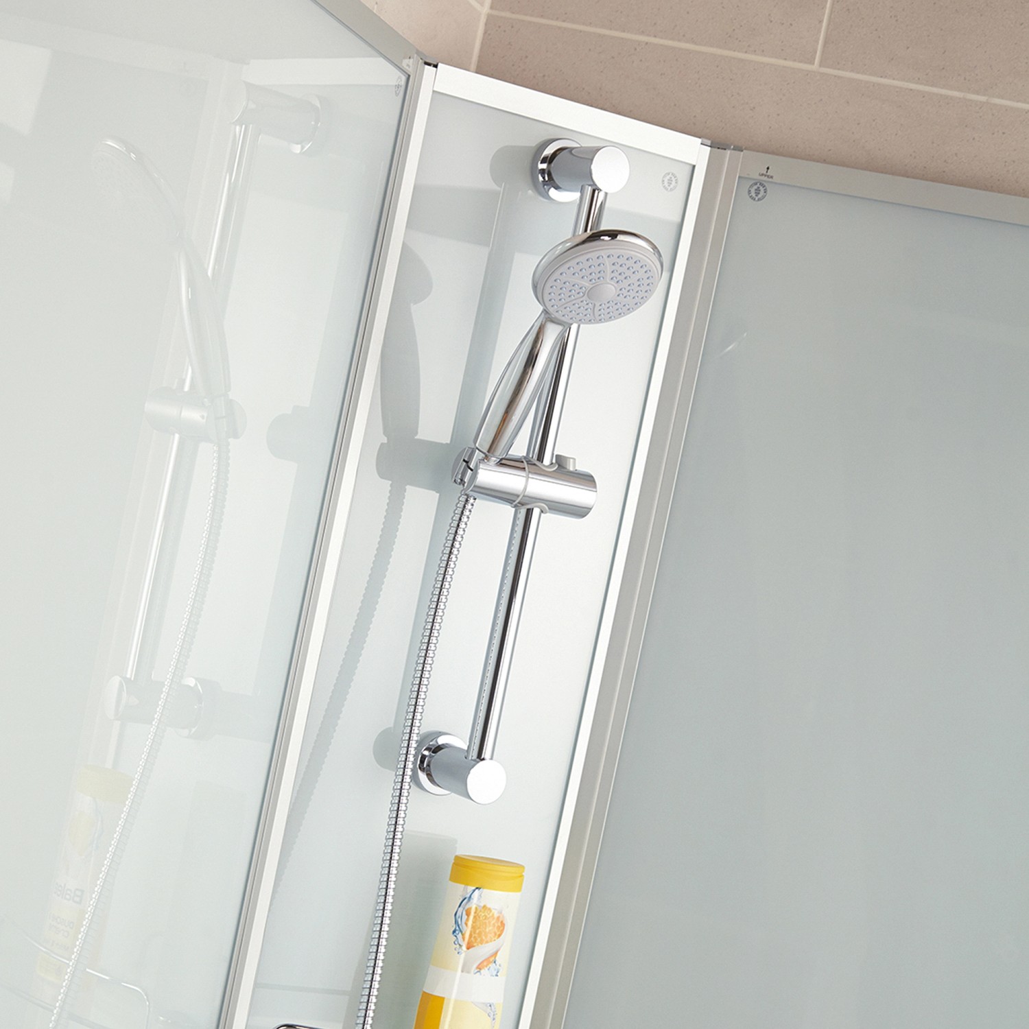 Schulte Komplettdusche Ibiza mit Duschstange und Schiebetür, Funktionsteil links.