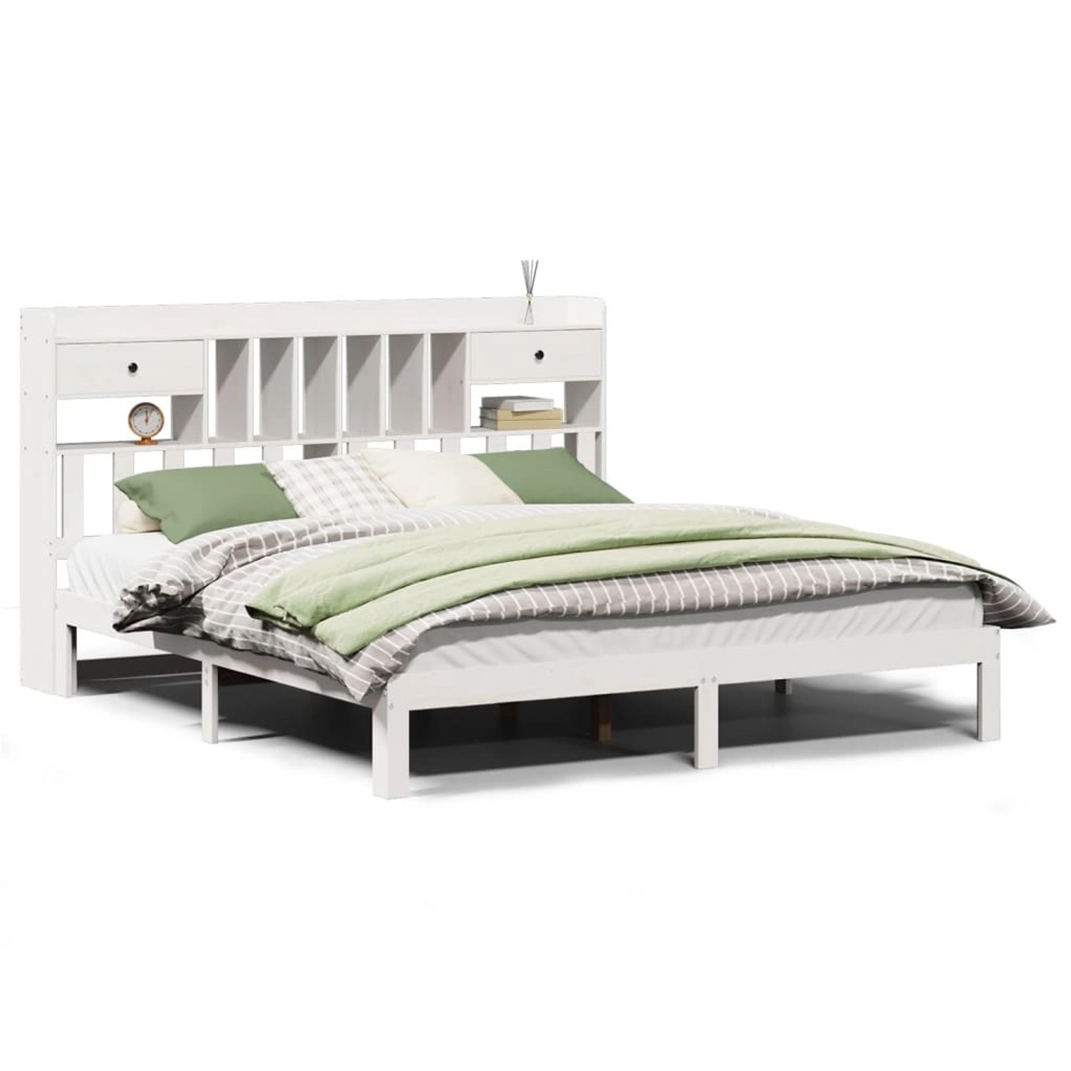 vidaXL Massivholzbett mit Regal ohne Matratze Weiß 180x200 cm Kiefer 332260 günstig online kaufen