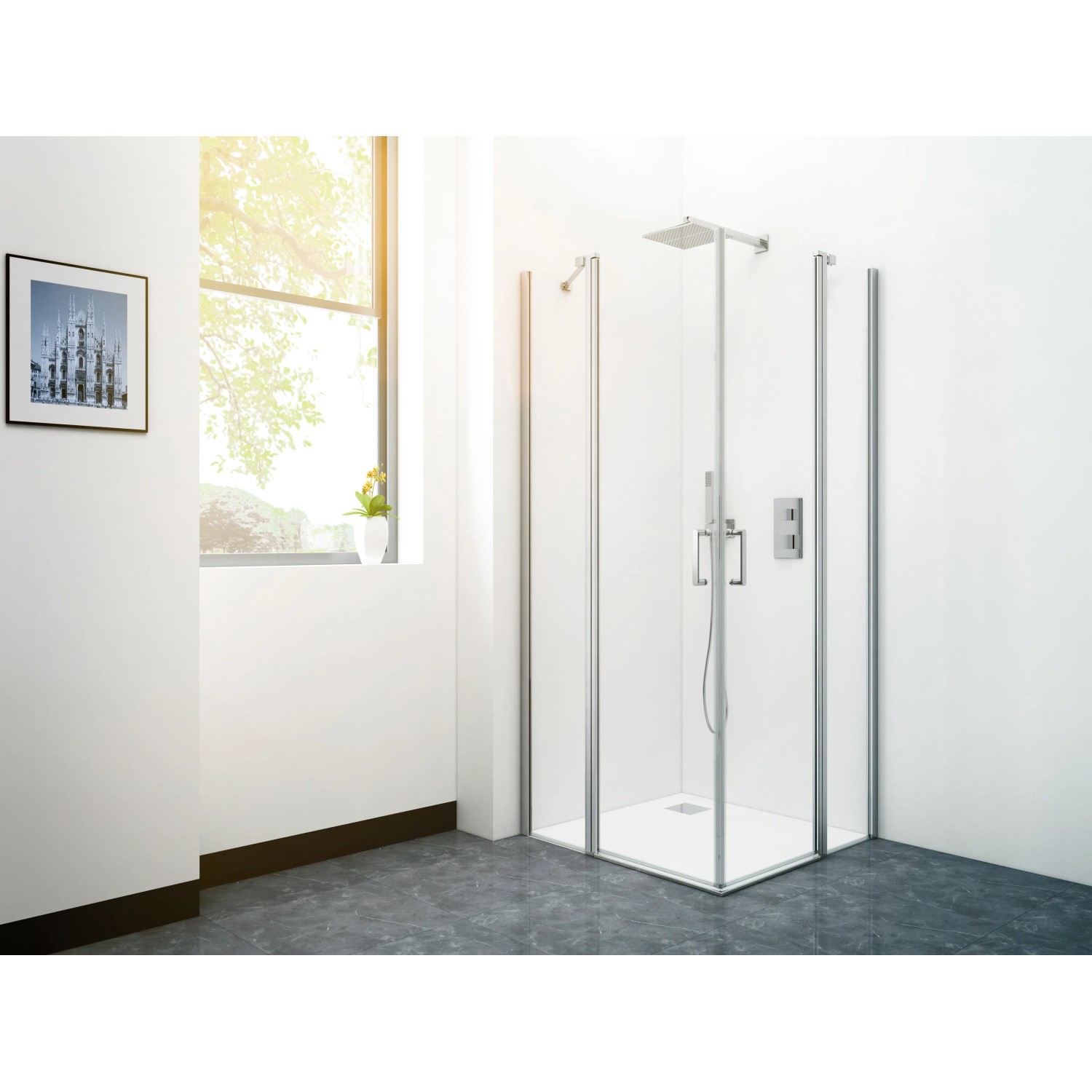 Eckdusche: Baliv Duschkabine DUK-90.50E, 90x90 cm, Chrom, rahmenloses Design.