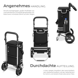 Tectake 3-in-1 Einkaufstrolley: Trolley, Umhängetasche und Sackkarre mit Kühlfach und Alugestell.
