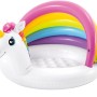 Intex Unicorn Planschbecken für Babys mit Sonnenschutz in Regenbogenfarben.