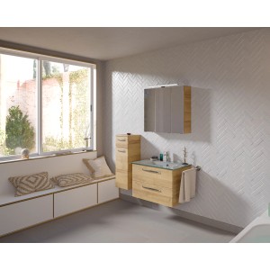 Pelipal Badmöbelset Trentino mit Glaswaschtisch in Riviera Eiche, 107 cm breit.