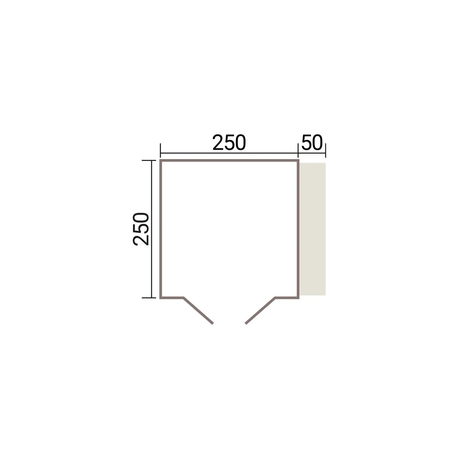 Grundriss Weka Gartenhaus Killarney 250x250 cm mit Sitztruhe, Maße in cm.