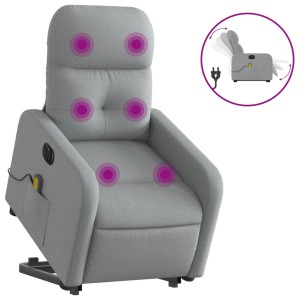Hellgrauer vidaXL Massagesessel mit Aufstehhilfe und Vibrationsmassage.