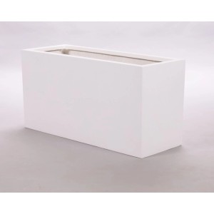 Rechteckiger, perlmutt-weißer Pflanzkübel (84x30x40cm) aus Fiberglas für Innen und Außen.