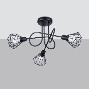 Schwarzer Sollux Lighting Kronleuchter Artemis3S mit drei Leuchten im modernen, industriellen Design.
