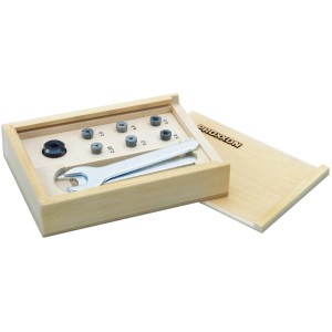 Proxxon Spannzangensatz, 6-teilig, im Holzkasten mit Spannzangen, Überwurfmutter und Schraubenschlüssel.