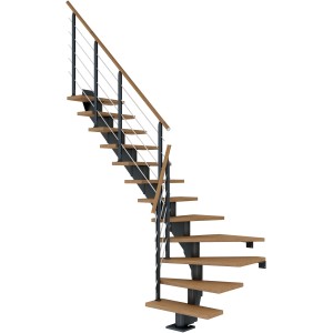 Dolle Mittelholmtreppe Hamburg, Eiche, Anthrazit, 1/4 gewendelt, mit Geländer.