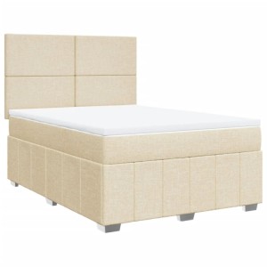 Cremefarbenes Boxspringbett 160x200 cm mit Matratze und Kopfteil, Stoffbezug.