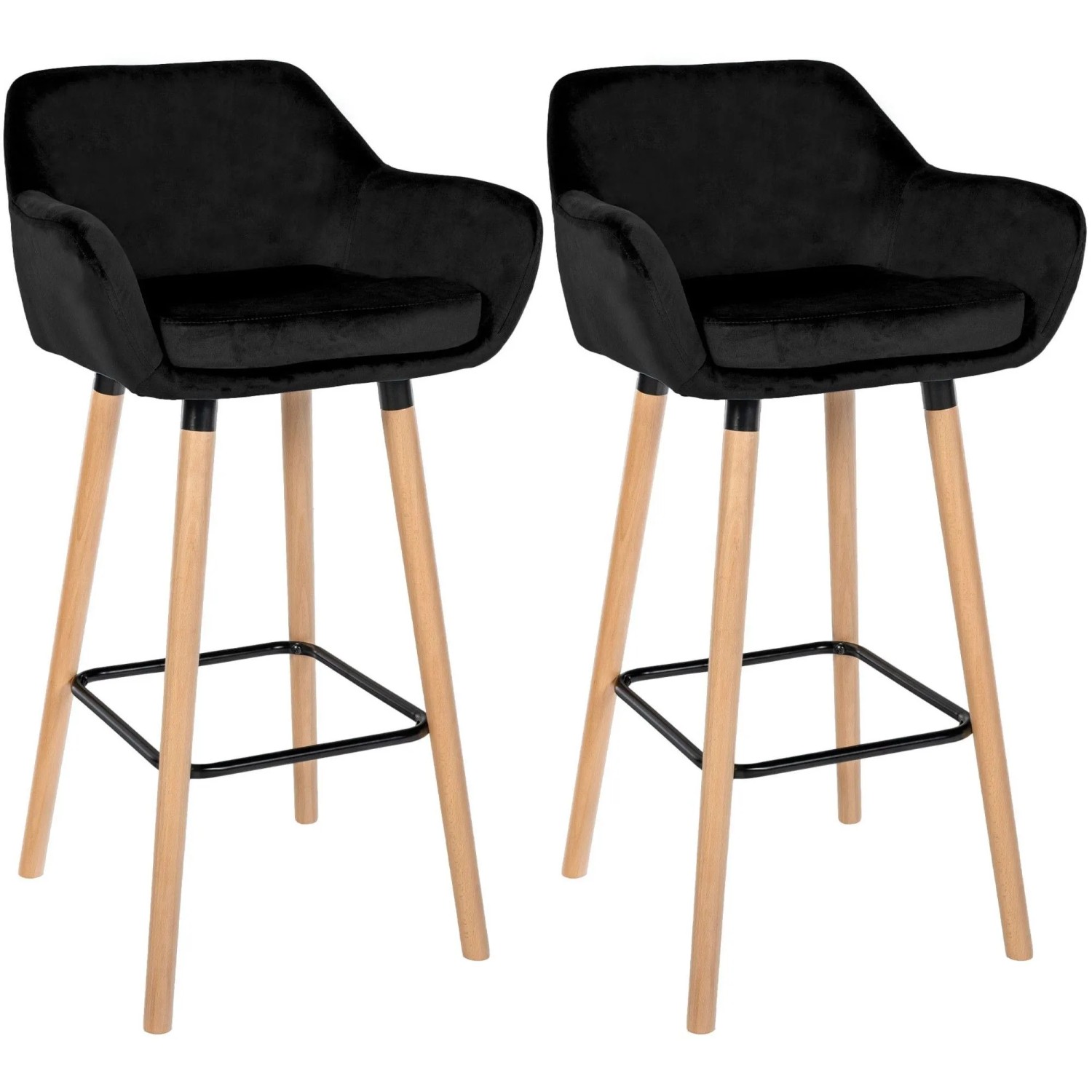 DELUKE 2er Set Barhocker MIRID Samt Schwarz 55x46x99cm Barstuhl Mit Lehne Tresenhocker Tresenstuhl