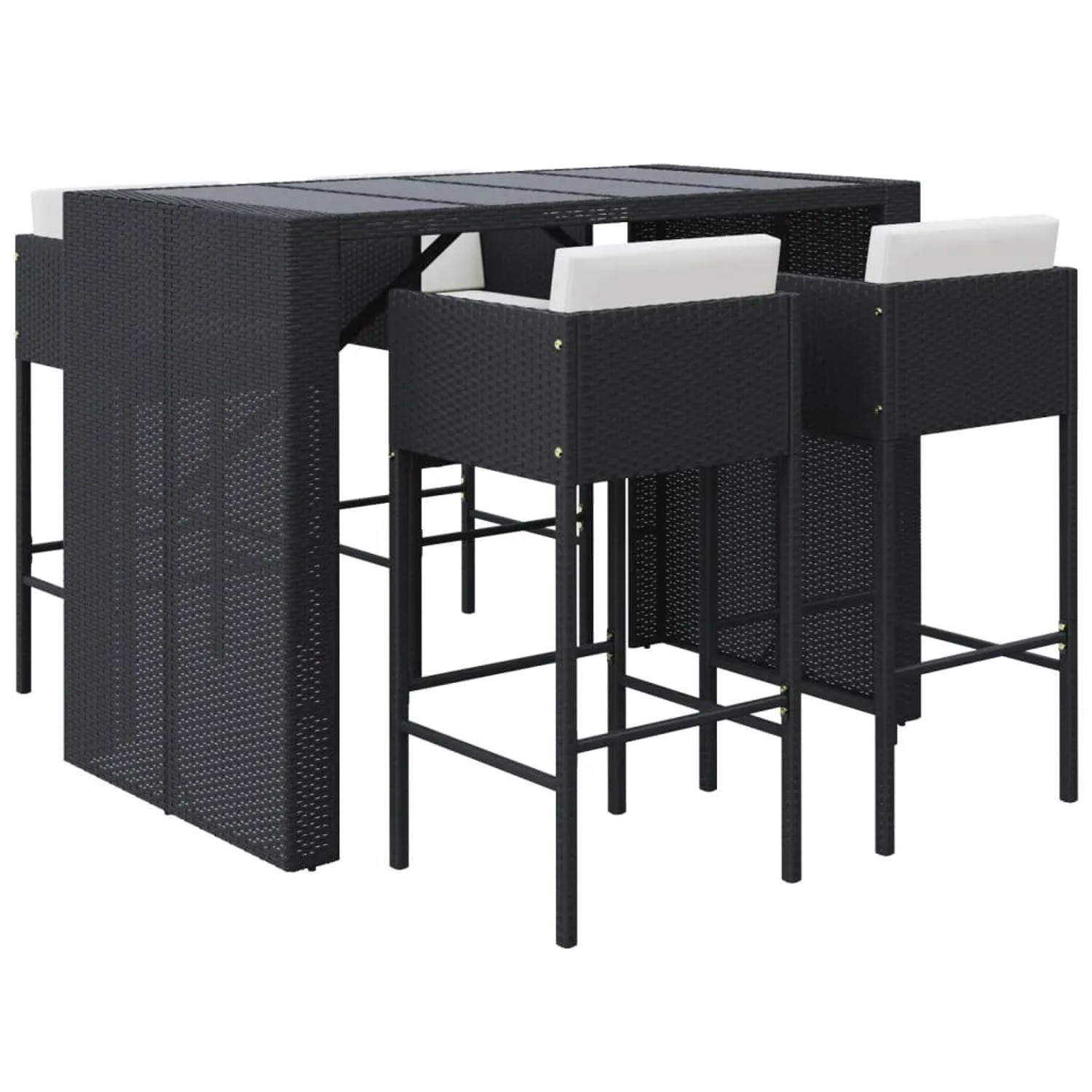 vidaXL 5-tlg Gartenbar-Set mit Kissen Schwarz Poly Rattan Modell 6