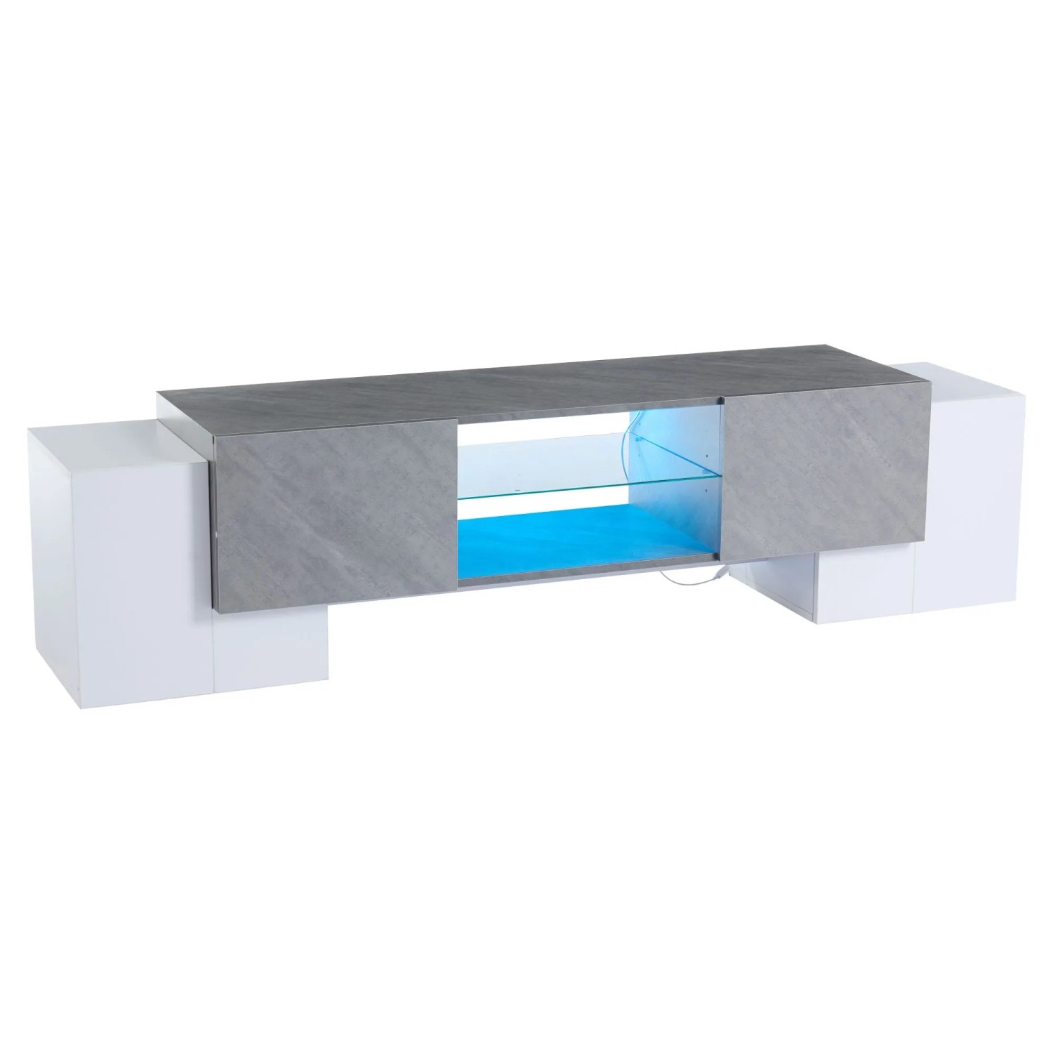 ModernLuxe TV Lowboard mit Bluetooth Led Beleuchtung Spanplatte Weiß Grau