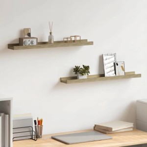 Zwei vidaXL Wandregale in Sonoma-Eiche, MDF, an weißer Wand. Dekorative Hängeregale für Bücher und Deko.