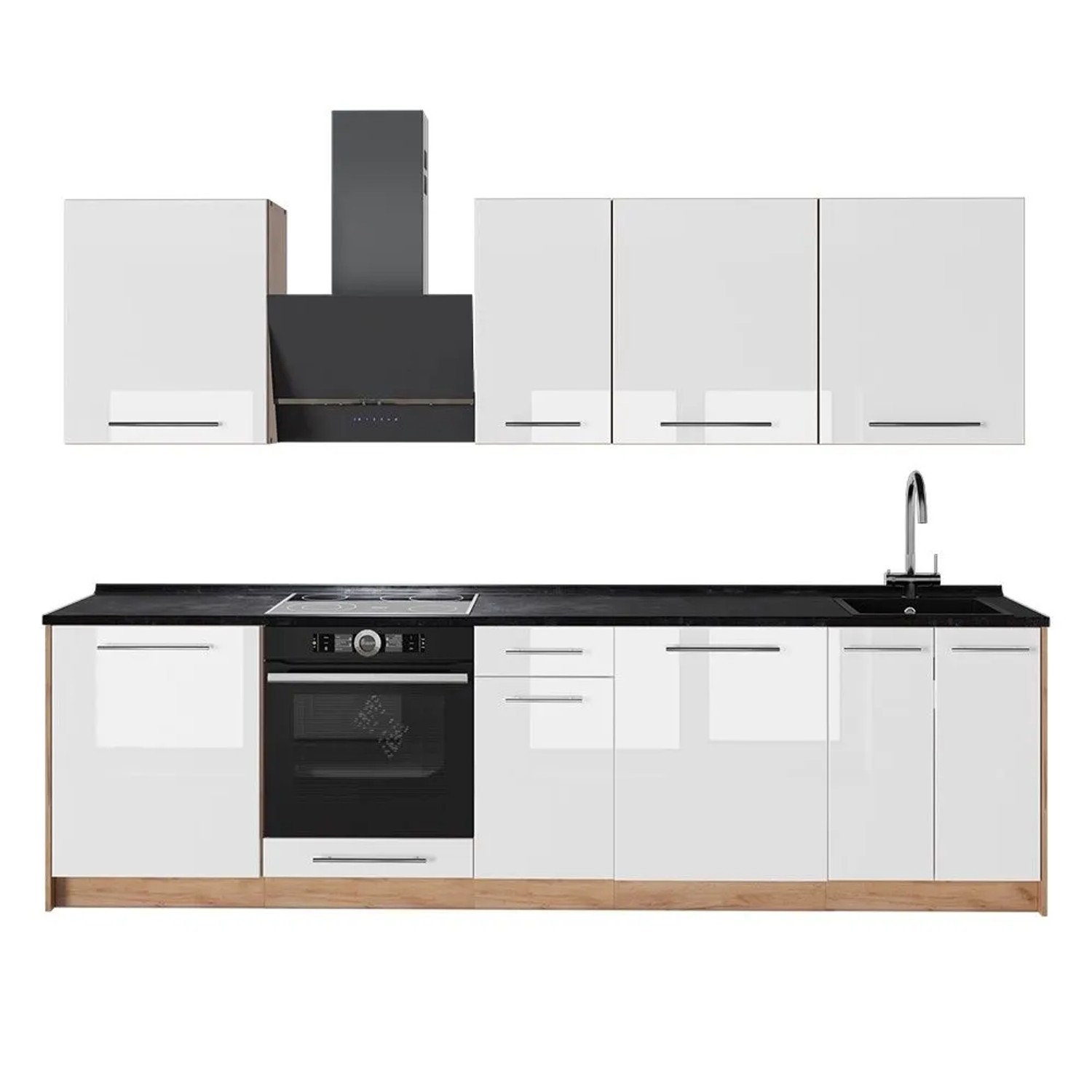 Vicco Küchenzeile Fame-Line Weiß Hochglanz/Goldkraft Eiche 280 x 82 AP Anthrazit Art Nr 64208