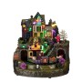 Luville Halloween-Haus mit beleuchtetem Zug, Skeletten und Kürbissen. Detailreiche Miniatur-Szene für Dekoration.