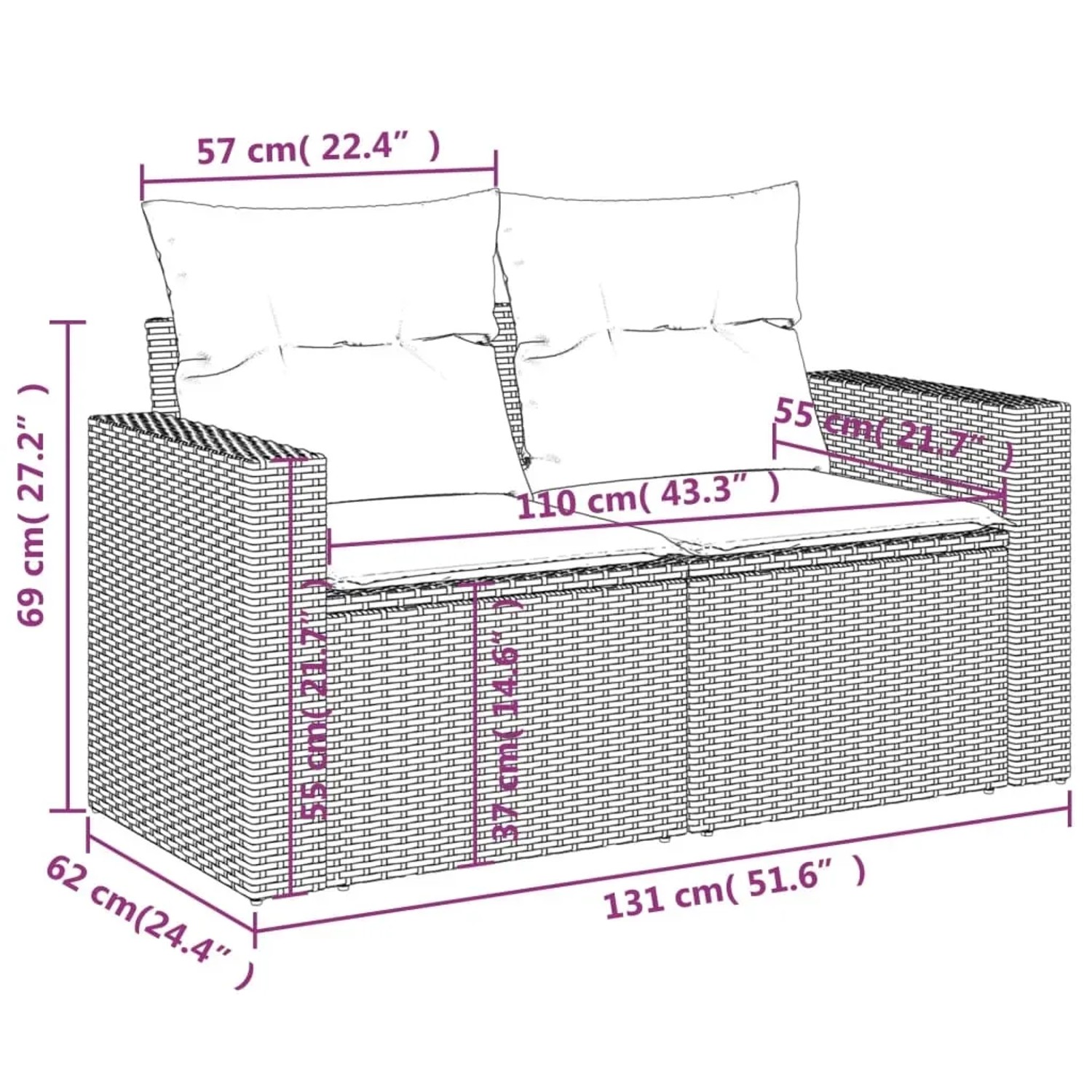 vidaXL Garten-Sofagarnitur, 11-teilig, grau, Poly Rattan, mit Maßen. Ideal für Terrasse und Garten.