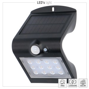 Schwarze LED's Work Solar-Außenleuchte mit Sensor, Flutlicht für Wandmontage.