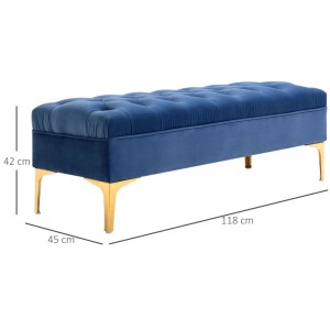 HOMCOM Sitzbank aus blauem Samt mit goldfarbenen Beinen, 118x45x42 cm. Elegantes Polstermöbel für Wohnzimmer.