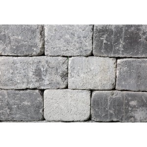 Mauer aus grauen EHL Verona Antik Mauersteinen im Format 20x20x7 cm.