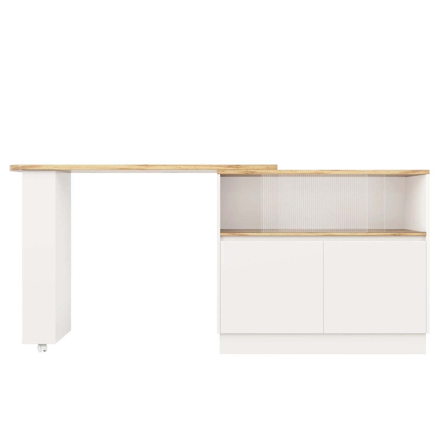 okwish Sideboard mit Drehfunktion Glasablagen Küche 90x45x100cm Weiß