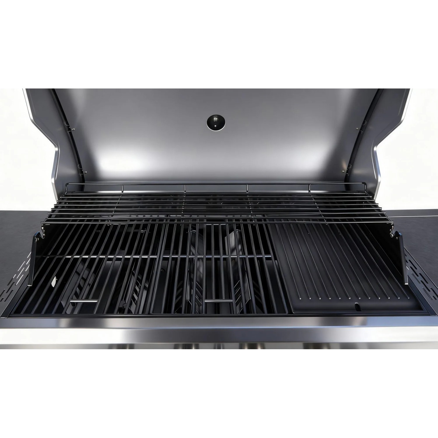 El Fuego Gasgrill Detroit mit offener Edelstahlhaube, Grillrost und Grillplatte aus Gusseisen.