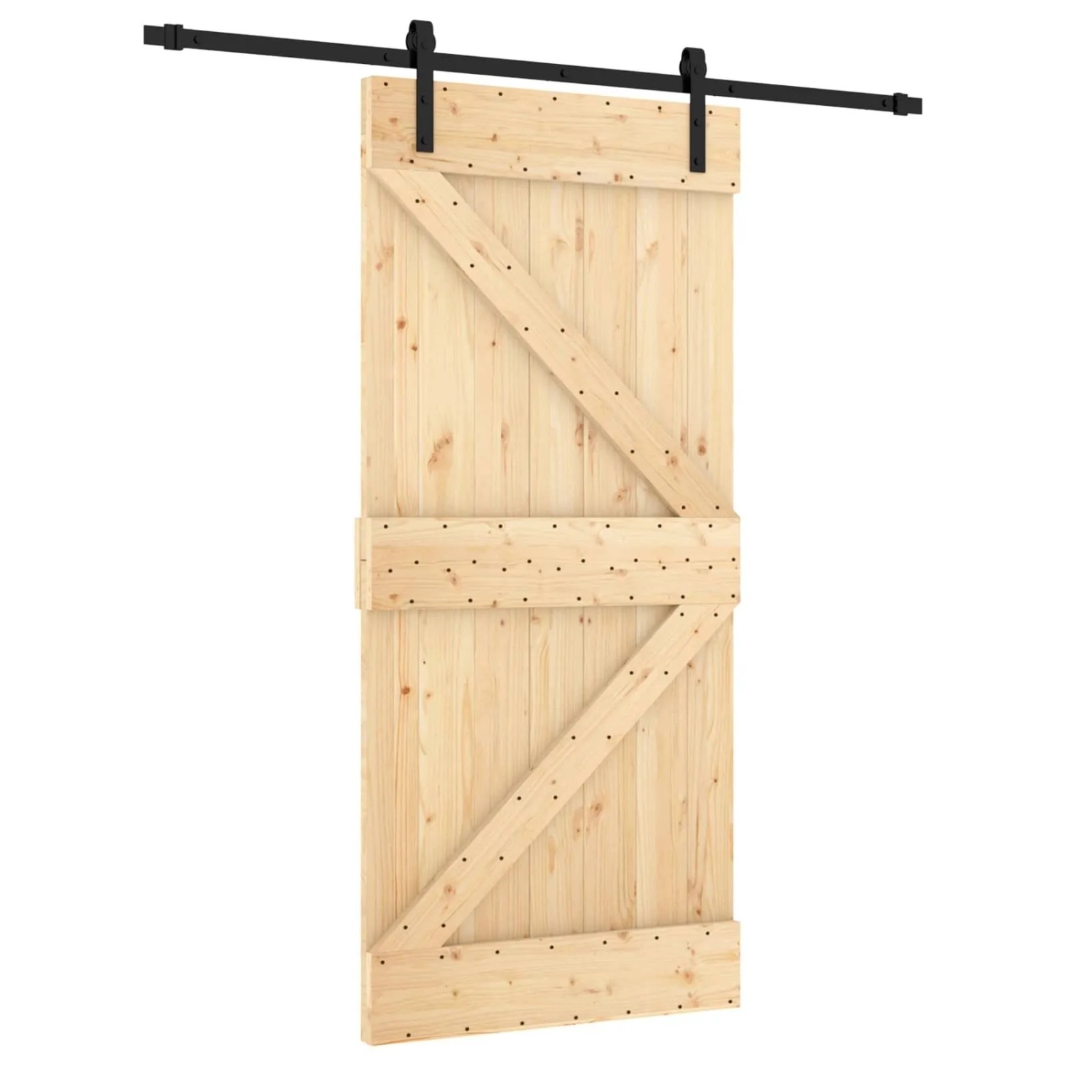 vidaXL Schiebetür Natur und Schwarz 95 x 210 cm Massivkiefer 3444910